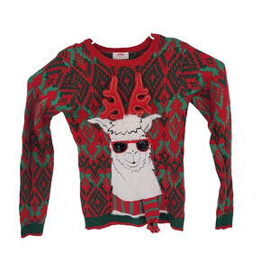 Ugly Christmas Sweater Holiday Time Unisex Small Llama in Sunglasses Acrylic